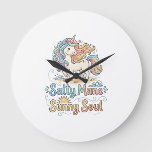 Einhorn Salty Mähne Sonnige Seele Spielerei Vector Große Wanduhr