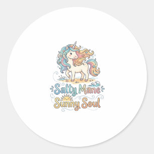 Einhorn Salty Mähne Sonnige Seele Spielerei Vector Runder Aufkleber