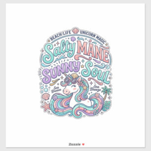 Einhorn Salty Mane Sunny Soul Retro-Stil T-Shirt  Aufkleber