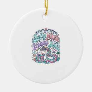 Einhorn Salty Mane Sunny Soul Retro-Stil T-Shirt Keramik Ornament