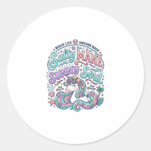 Einhorn Salty Mane Sunny Soul Retro-Stil T-Shirt  Runder Aufkleber
