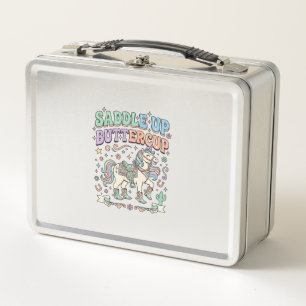 Einhorn Sattel hoch Butterblume Kawaii-Typografie Metall Brotdose