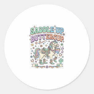 Einhorn Sattel hoch Butterblume Kawaii-Typografie  Runder Aufkleber