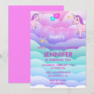 Einhorn-Schlafparty-Einladung 10. Geburtstag Rosa Einladung