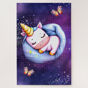 Einhorn-Schlafparty rosa lila Glitter Sterne Puzzle
