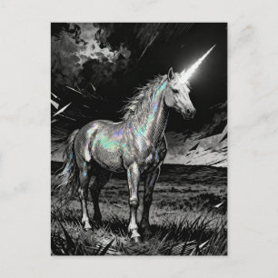 Einhorn Schwarz und Weiß Postkarte