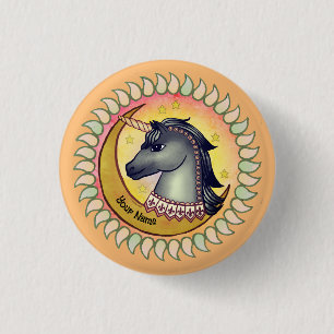 Einhorn Schwarzer Mond Button