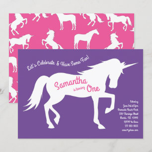 Einhorn Silhouette 1. Geburtstag Party Pink Girls Einladung