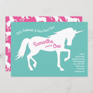 Einhorn Silhouette 1. Geburtstag Party Pink Girls Einladung
