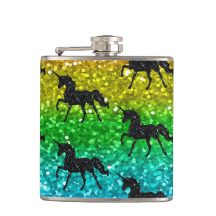 Einhorn-Silhouette Regenbogen Glitter LGBTQ Stolz Flachmann