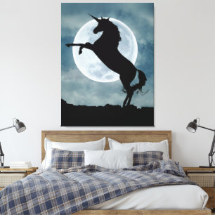 Einhorn-Silhouette Vollmond-Nachthimmel Leinwanddruck