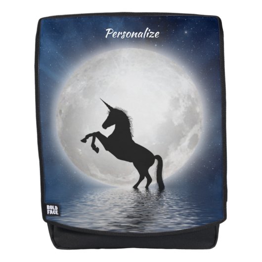 Einhorn-Silhouette Vollmond-Ozean personalisieren Rucksack (Vorderseite)