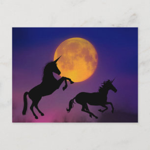Einhorn-Silhouetten Vollmond Postkarte