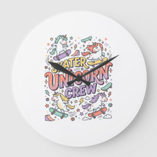 Einhorn Skater Einhorn Crew Whimsical Zazzle Desig Große Wanduhr