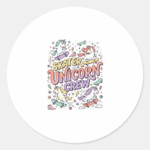 Einhorn Skater Einhorn Crew Whimsical Zazzle Desig Runder Aufkleber