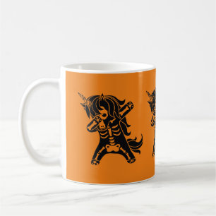 Einhorn-Skelett Dabbing Halloween orange schwarz  Kaffeetasse