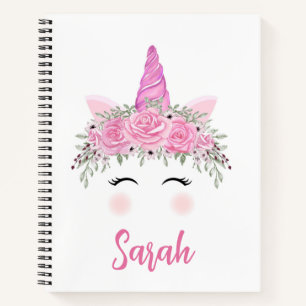 Einhorn-Skizzenbuch mit Namen in Rosa personalisie Notizblock