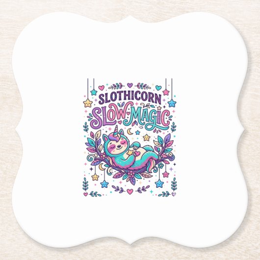 Einhorn Slothicorn Langsame Magie Bunter Marktplat Untersetzer (Vorderseite)