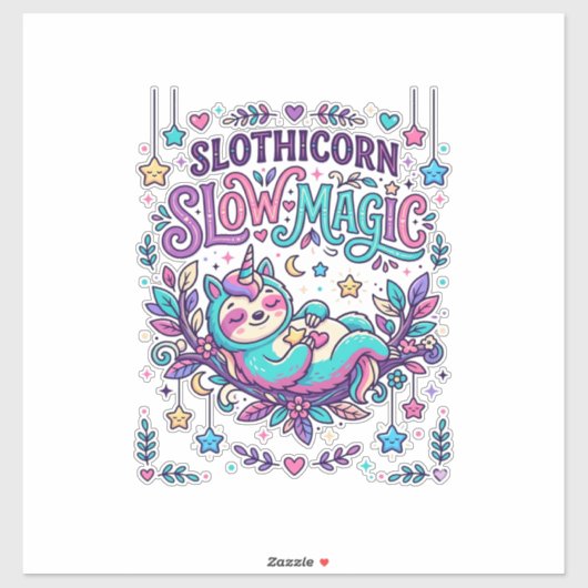 Einhorn Slothicorn Langsame Magie Farbiger Marktpl Aufkleber (Blatt)