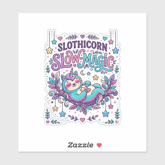Einhorn Slothicorn Langsame Magie Farbiger Marktpl Aufkleber (Blatt)