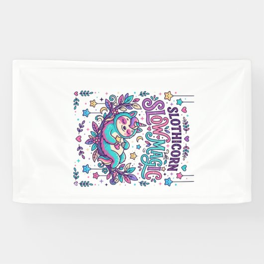 Einhorn Slothicorn Langsame Magie Farbiger Marktpl Banner (Horizontal)