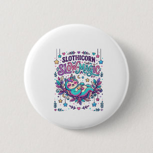 Einhorn Slothicorn Langsame Magie Farbiger Marktpl Button