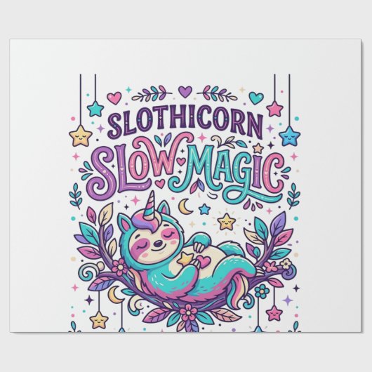 Einhorn Slothicorn Langsame Magie Farbiger Marktpl Geschenkpapier (Flach)