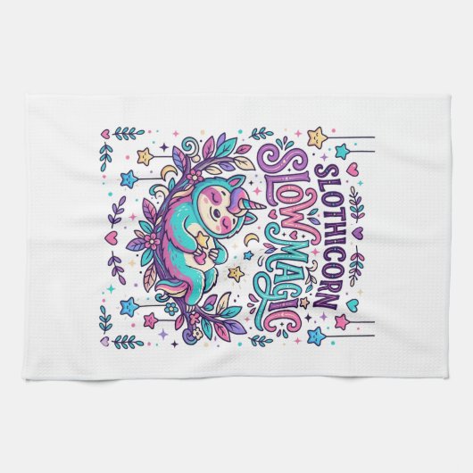Einhorn Slothicorn Langsame Magie Farbiger Marktpl Geschirrtuch (Horizontal)