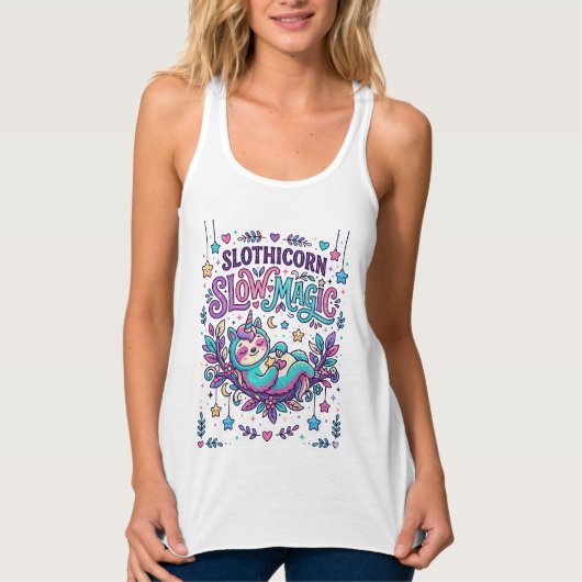 Einhorn Slothicorn Langsame Magie Farbiger Marktpl Tank Top (Vorderseite)