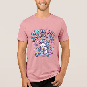 Einhorn Spieler Eins Einhorn Modus Retro-Stil Graf Tri-Blend Shirt