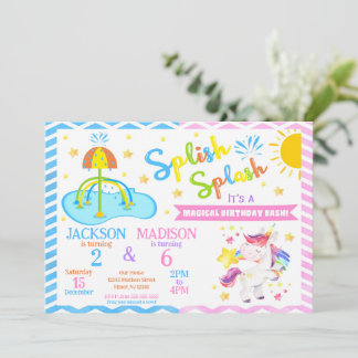 Einhorn & Splash Pad Gemeinsamer Geburtstag | Wass Einladung