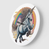 Einhorn springt über einen Regenbogen. Große Wanduhr (Winkel)
