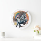 Einhorn springt über einen Regenbogen. Große Wanduhr (Zuhause)