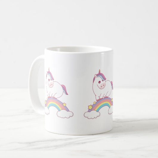 Einhorn stehend am Regenbogen Kaffeetasse (Vorderseite Links)