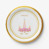 Einhorn, Stern, Blume und Golden Confetti Pappteller (Vorderseite)