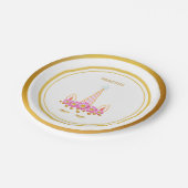 Einhorn, Stern, Blume und Golden Confetti Pappteller (Schrägansicht)