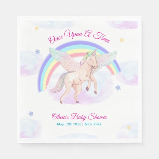 Einhorn Stern Regenbogen Märchen Baby Shower Serviette (Vorderseite)