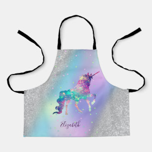 Einhorn, Sterne, Silber Glitter Bokeh Holografisch Schürze