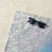 Einhorn, Sterne, Silberner Glitzer Bokeh Holograph Strandtuch (Beispiel)