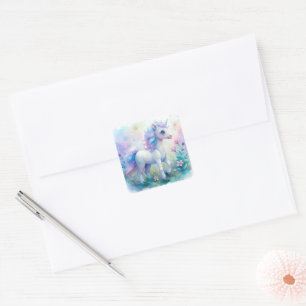 Einhorn-Sticker in Pastellfarben Quadratischer Aufkleber