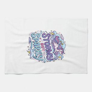 Einhorn stürmisch aber funkelnd Retro-Stil Süßes G Geschirrtuch