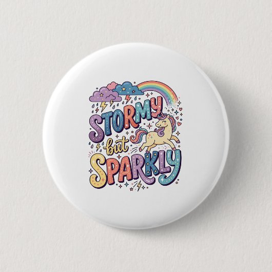 Einhorn stürmisch aber funkelnd wunderliche Merch Button (Vorderseite)