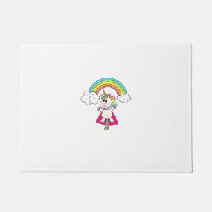 Einhorn-Superheld fliegt zum Regenbogen T-Shirt T- Fußmatte