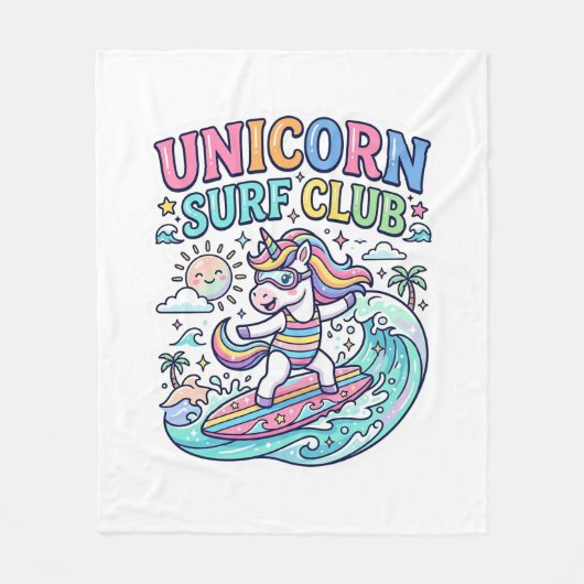 Einhorn-Surf-Club Fleecedecke (Vorderseite)