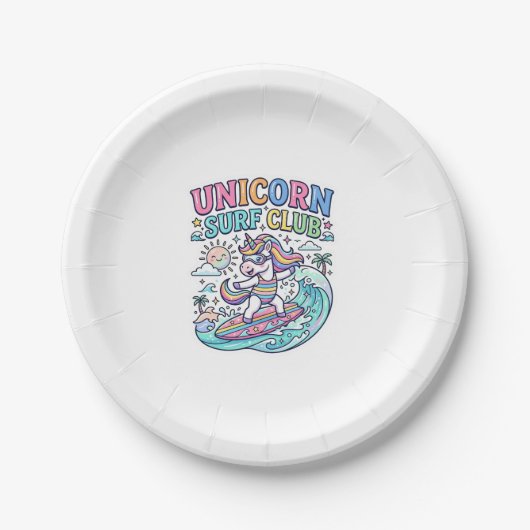Einhorn-Surf-Club Pappteller (Vorderseite)