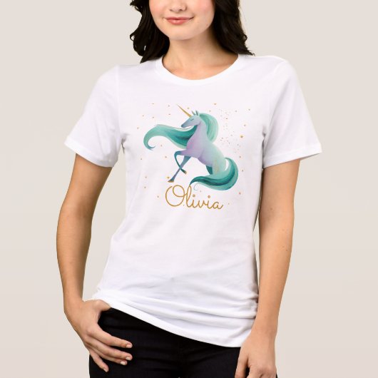 Einhorn-T-Shirt mit personalisiertem Namen – Paste Tri-Blend Shirt (Vorderseite)