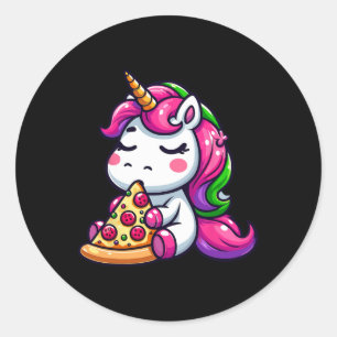 Einhorn Tier isst Pizza Margherita Mahlzeit Foodie Runder Aufkleber