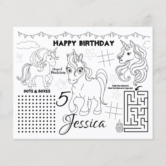 Einhorn-Tischsets, Einhorntäts- und Farbseite (Vorderseite)