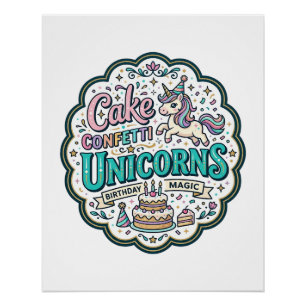 Einhorn-Torte Konfetti Einhörner POD Fertig POD Ku Poster
