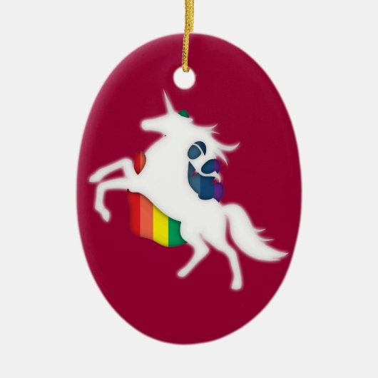 Einhorn u. Regenbogen Keramik Ornament (Vorne)